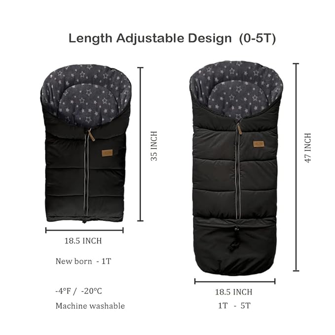 0-5T Length Ajustable Waterproof Stroller Winter Cover for All Stroller, XL Stroller Bunting Bag, Outdoor Tour Winter Stroller Sleeping Bag Infant to Toddler to Pre School