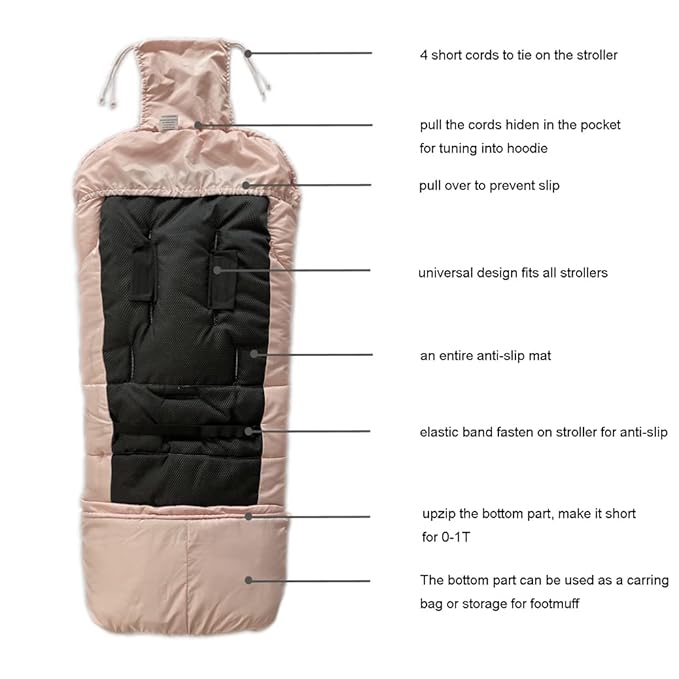 0-5T Length Extension Baby Universal Stroller Footmuff,Waterproof Durable Coral Fleece Stroller Bunting Bag,Stroller Bassinet Winter Blanket Cover Toddler,Pink