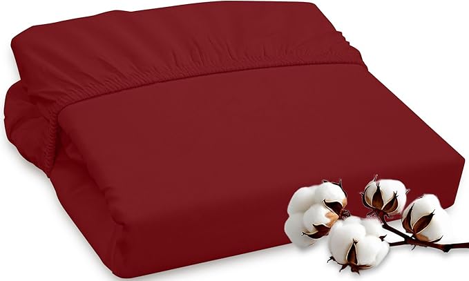 ROYALE LINENS 300 Thread Count 100% Long Staple Combed Cotton Fitted Sheet California King - Super Soft Deep Pocket Bottom Sheet - Fitted Sheets Only - Elastic Sheets (Cal King, Red)