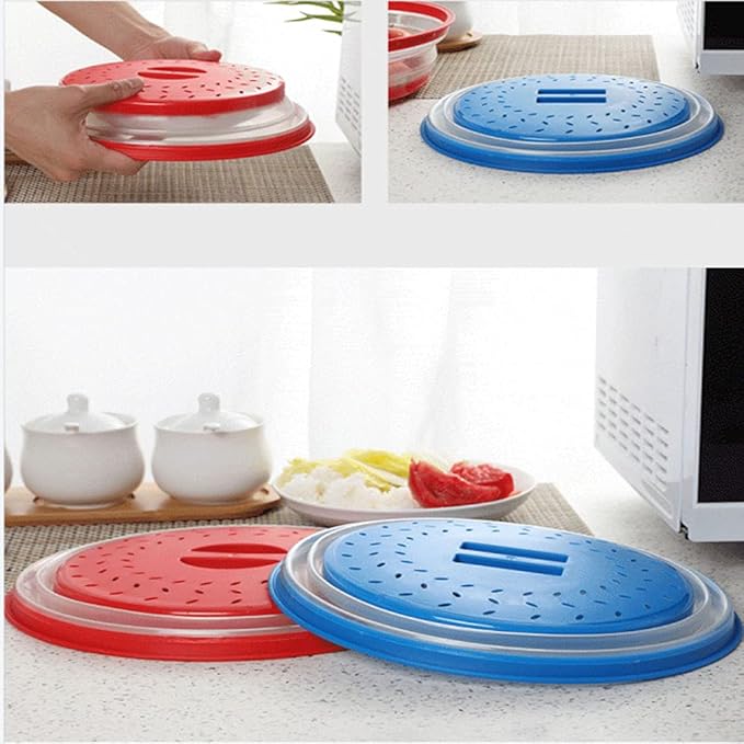 Collapsible Microwave Splatter Cover, 10.5 Inch, Microwave Plate Cover With Steam Vent (Light ink blue)