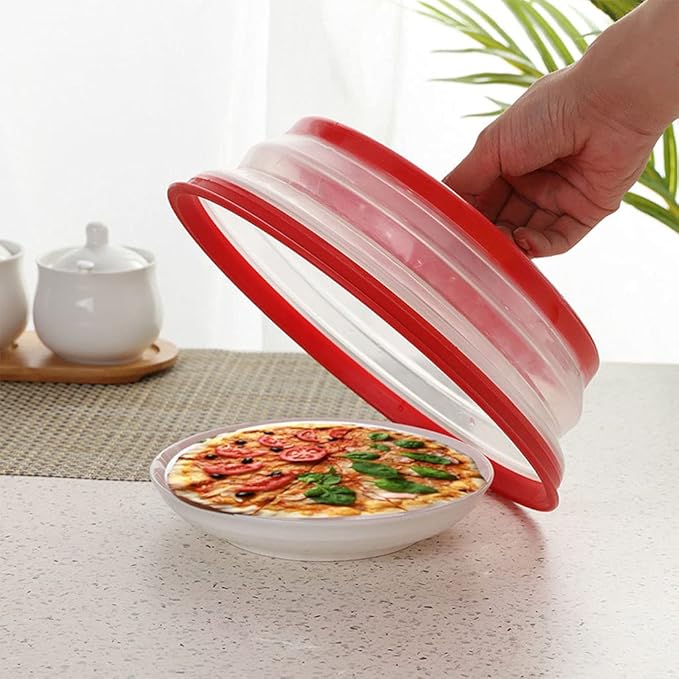 Collapsible Microwave Splatter Cover, 10.5 Inch, Dishwasher-safe, Microwave Plate Cover With Steam Vent，BPA-Free Silicone & Plastic (Dark pink)