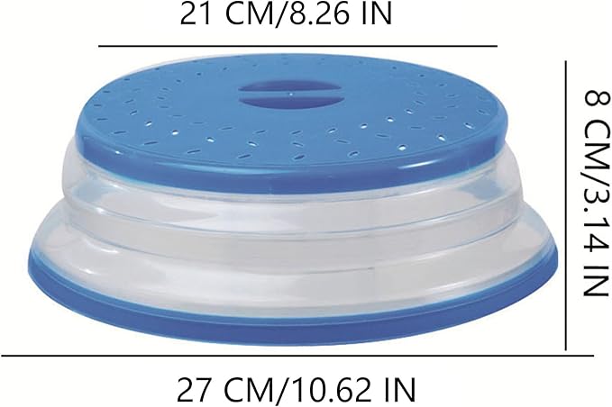 Collapsible Microwave Splatter Cover, 10.5 Inch, Dishwasher-safe, Microwave Plate Cover With Steam Vent，BPA-Free Silicone & Plastic (Purple blue)