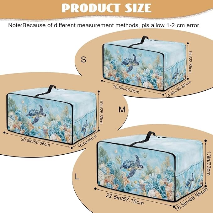 Air Fryer Toaster Oven Cover with Pockets, Dustproof Electrical Appliance Cover for Kitchen Countertop, S, 14.5 x 18.5 x 9 Inches, Sea Turtle Seashell Coral Reef Blue