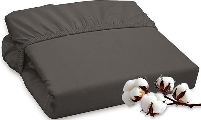 ROYALE LINENS 300 Thread Count 100% Long Staple Combed Cotton Fitted Sheet Twin - Super Soft Deep Pocket Bottom Sheet - Fitted Sheets Only - Elastic Sheets (Twin, Grey)