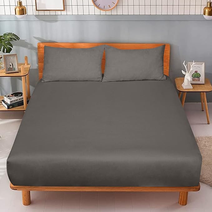 ROYALE LINENS 300 Thread Count 100% Long Staple Combed Cotton Fitted Sheet Twin - Super Soft Deep Pocket Bottom Sheet - Fitted Sheets Only - Elastic Sheets (Twin, Grey)