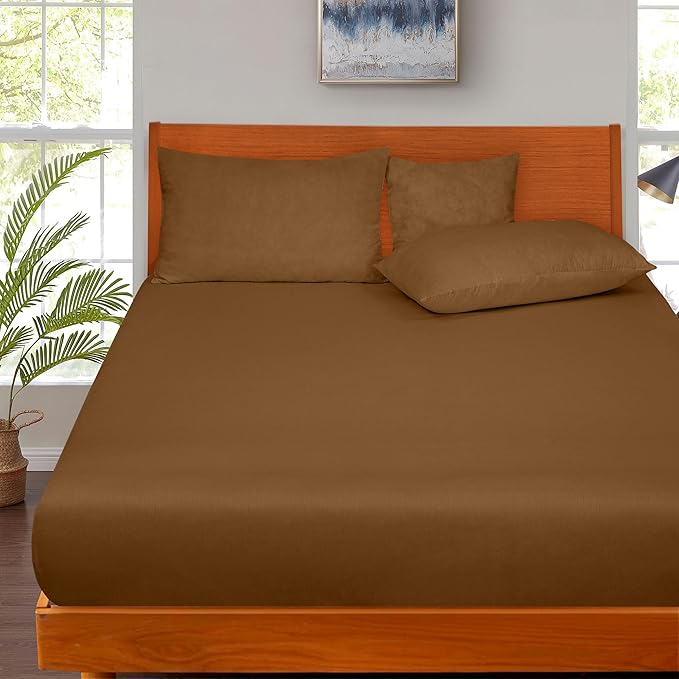 ROYALE LINENS 300 Thread Count 100% Long Staple Combed Cotton Fitted Sheet Twin XL - Super Soft Deep Pocket Bottom Sheet - Fitted Sheets Only - Elastic Sheets (Twin XL, Chocolate)