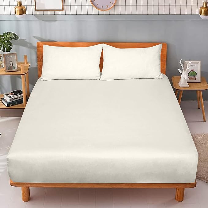 ROYALE LINENS 300 Thread Count 100% Long Staple Combed Cotton Fitted Sheet California King - Super Soft Deep Pocket Bottom Sheet - Fitted Sheets Only - Elastic Sheets (Cal King, Cream)