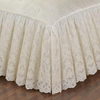 Cameo Lace Luxury Washable Polyester Bedding Set | Vintage Elegant | Pearl | Scroll Leaf Floral Cameo Quilting Embroidered | Set of Five: Full Bedspread, Two Standard Shams, Square and Round Pillows