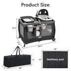 Pamo Babe Playard Portable Playard Foldable Playpen for Baby and Toddler Portable Crib Mattress Diaper Changer for Newborn (Grey)