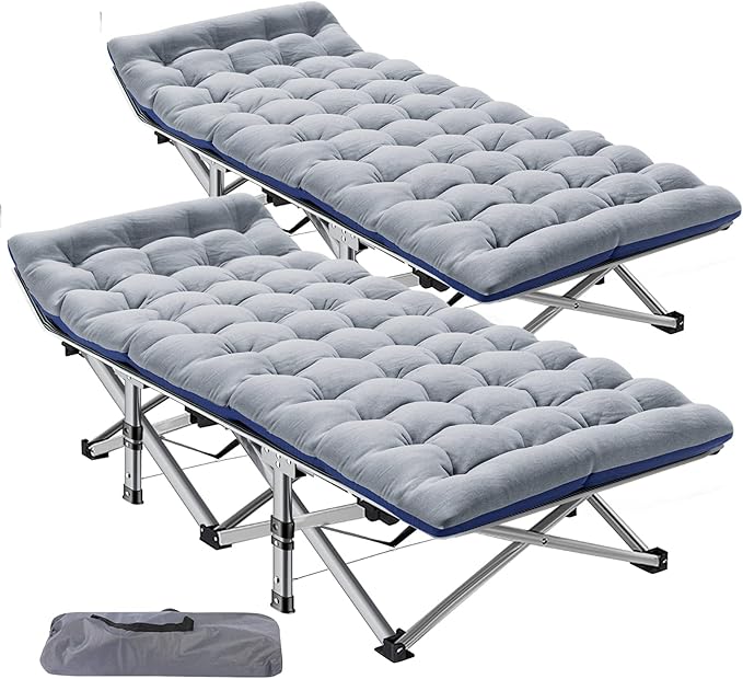 ABORON Camping Cot for Adult 28" Extra Wide, 2PK Heavy-Duty 1200D Oxford Cot for Sleeping, Portable Folding Camp Bed with Mat & Carry Bag
