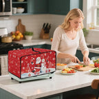 Christmas Toaster Oven Dust Cover Dustproof Smart Oven Air Fryer Microwave Cover with Side Pockets, Electric Appliance Protector for Kitchen, L, Santa Claus Snowman Candy Cane Red