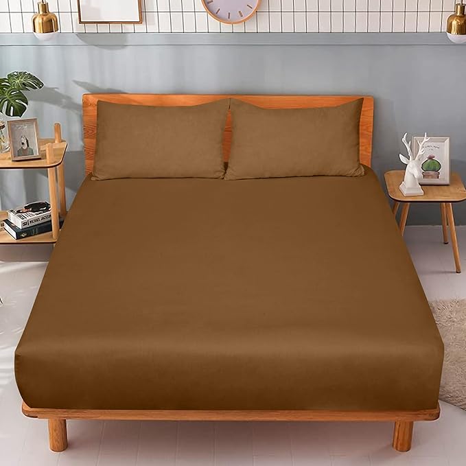 ROYALE LINENS 300 Thread Count 100% Long Staple Combed Cotton Fitted Sheet Twin XL - Super Soft Deep Pocket Bottom Sheet - Fitted Sheets Only - Elastic Sheets (Twin XL, Chocolate)