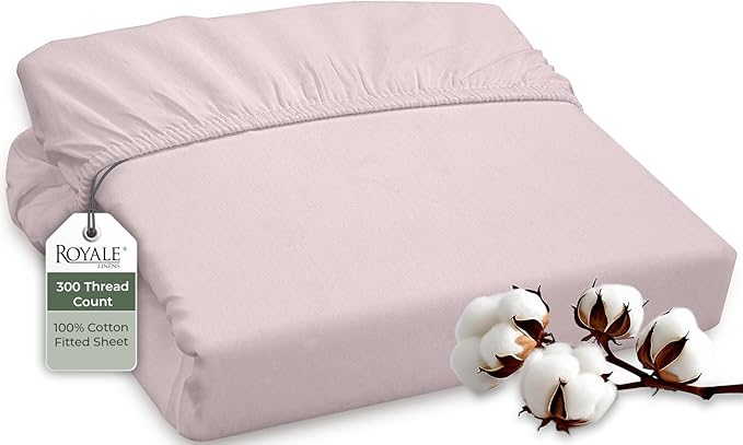 ROYALE LINENS 300 Thread Count 100% Long Staple Combed Cotton Fitted Sheet King - Super Soft Deep Pocket Bottom Sheet - Fitted Sheets Only - Elastic Sheets (King, Lavender)