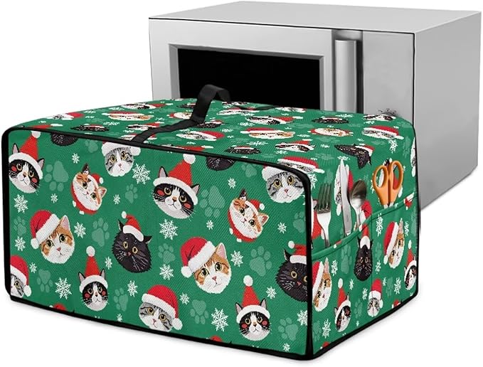 Christmas Decorations Countertop Convection Oven Cover Dust-Proof Toaster Oven Cover with Pockets, Countertop Convection Oven Protector, L, Christmas Hat Cat Paw Snowflake Green
