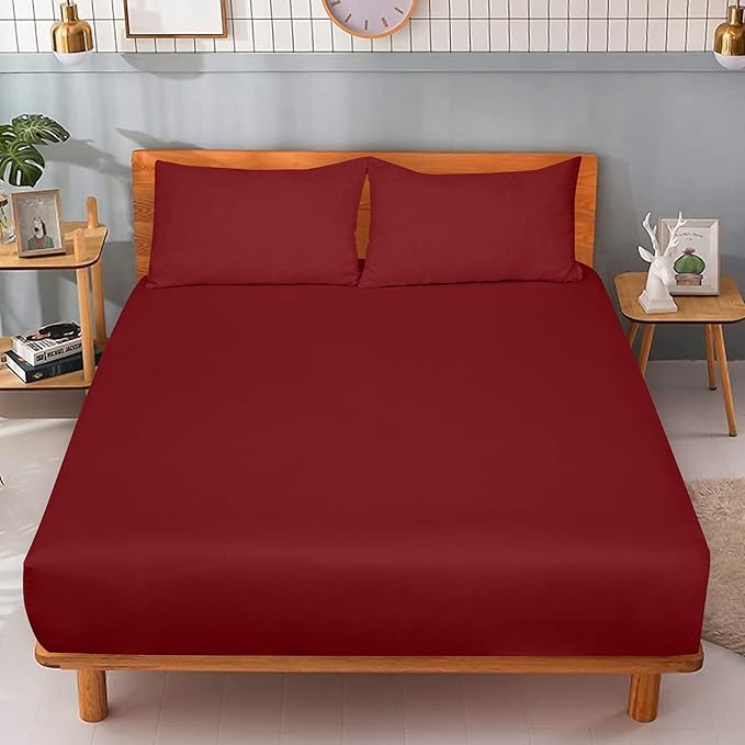ROYALE LINENS 300 Thread Count 100% Long Staple Combed Cotton Fitted Sheet California King - Super Soft Deep Pocket Bottom Sheet - Fitted Sheets Only - Elastic Sheets (Cal King, Red)