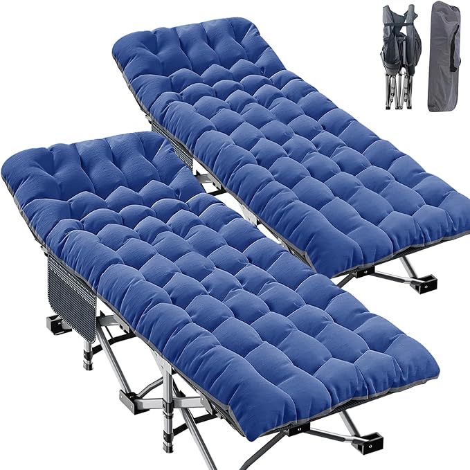 ABORON 2PK XXL Camping Cot for Adults 900LBS - 78"×32" Oversized Folding Bed with Mattress Pad, Heavy Duty 1200D Oxford Outdoor Cot with Carry Bag