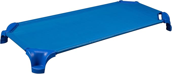 Sprogs Heavy-Duty Stackable 40"L Daycare Cots for Toddlers Ages 1 to 2, Stacking Preschool Classroom Toddler Cots for Sleeping, Resting, Naptime, Pack of 12, Blue