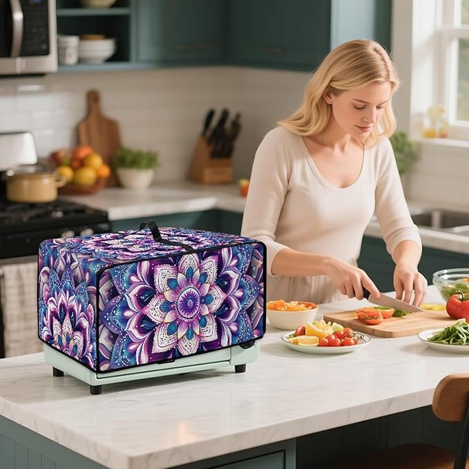 Countertop Convection Oven Cover Dust Protection Air Fryer Toaster Oven Covers with Side Pockets, for Home Kitchen Decor, M, 16.5 x 20.5 x 10 Inches, Violet Boho Floral
