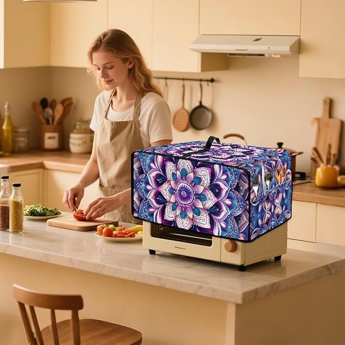 Countertop Convection Oven Cover Dust Protection Air Fryer Toaster Oven Covers with Side Pockets, for Home Kitchen Decor, M, 16.5 x 20.5 x 10 Inches, Violet Boho Floral