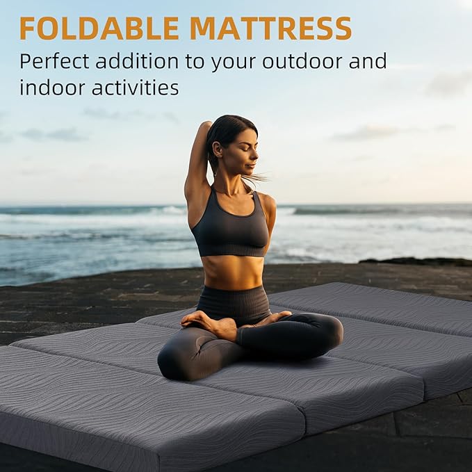 Foldable Memory Foam Mattress - 4 Inch Twin Waterproof Collapsible Mattress with Washable Cover, Portable Guest Bed Pad, Sleeping Mat for Travel RV Camping Yoga, Non-Slip Bottom,76"x38"x4"