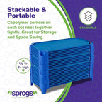 Sprogs Heavy-Duty Stackable Standard Size 52"L Daycare Cots for Kids and Toddlers, Stacking Preschool Classroom Kids Cots for Sleeping, Resting, Naptime, Pack of 6, Blue