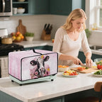 Air Fryer Toaster Oven Dust Cover Washable Fabric Convection Oven Protector with Storage Pockets, S, 14.5 x 18.5 x 9 Inches, Cow Pink Flower Pattern