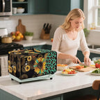 Toaster Oven Protective Cover with Side Pockets, Dustproof Smart Microwave Oven Protector for Kitchen Countertop, L, 18.5 x 22.5 x 13 Inches, Sunflower Leopard Print