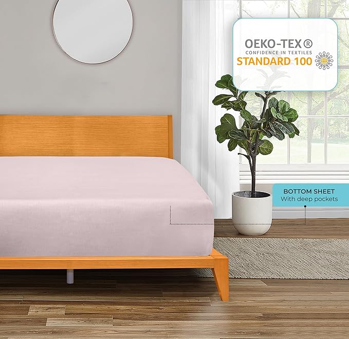 ROYALE LINENS 300 Thread Count 100% Long Staple Combed Cotton Fitted Sheet King - Super Soft Deep Pocket Bottom Sheet - Fitted Sheets Only - Elastic Sheets (King, Lavender)