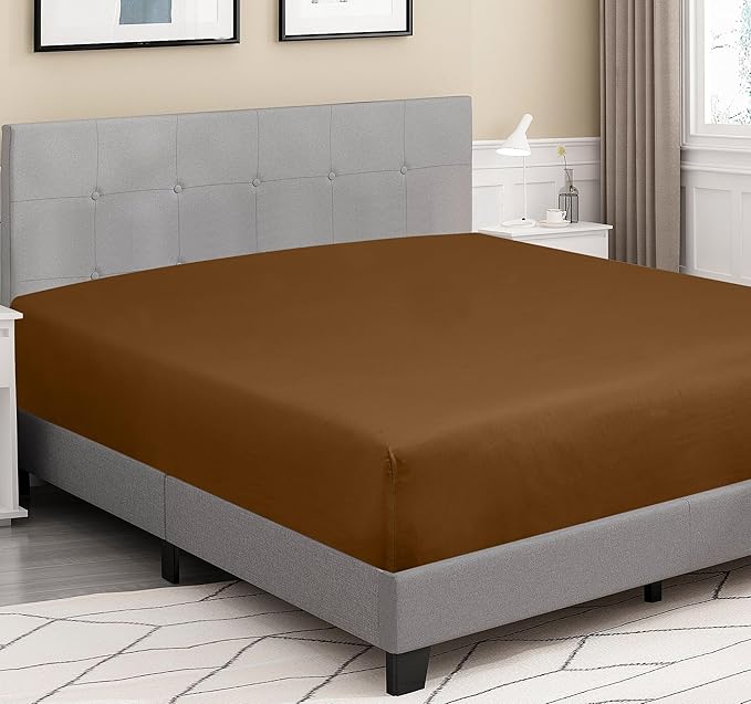 ROYALE LINENS 300 Thread Count 100% Long Staple Combed Cotton Fitted Sheet Twin XL - Super Soft Deep Pocket Bottom Sheet - Fitted Sheets Only - Elastic Sheets (Twin XL, Chocolate)