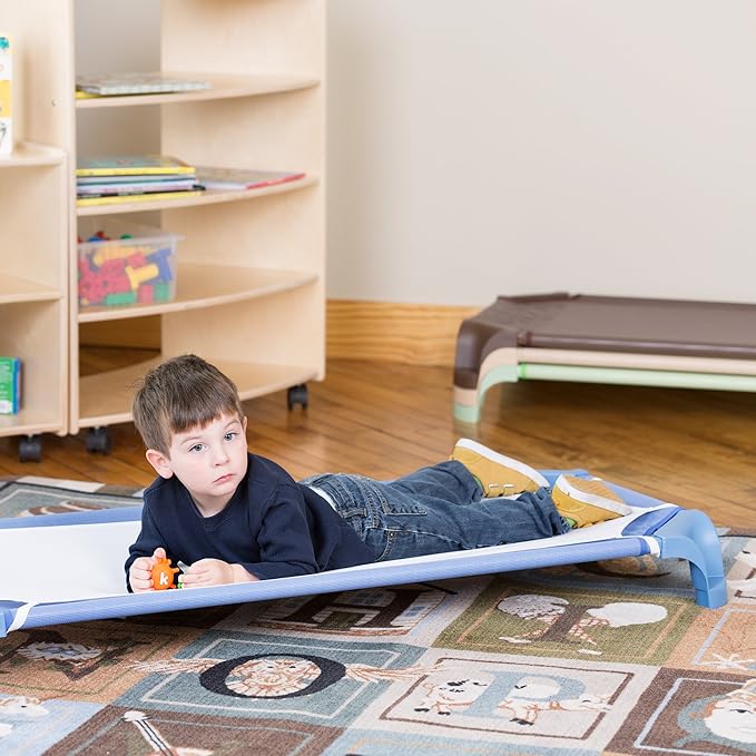 Sprogs Heavy-Duty Stackable Standard Size 52"L Daycare Cots for Kids and Toddlers, Stacking Preschool Classroom Kids Cots for Sleeping, Resting, Naptime, Pack of 4, Natural Colors