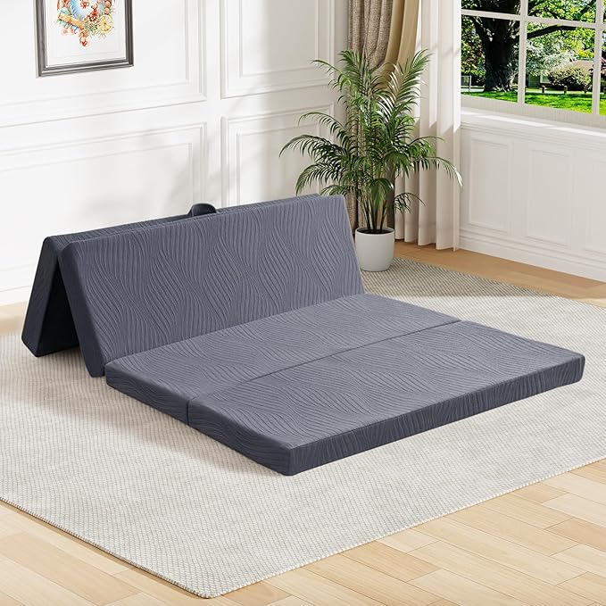 Foldable Memory Foam Mattress - 3 Inch Full Waterproof Collapsible Mattress with Washable Cover, Portable Guest Bed Pad, Sleeping Mat for Travel RV Camping Yoga, Non-Slip Bottom,75"x54"x3"