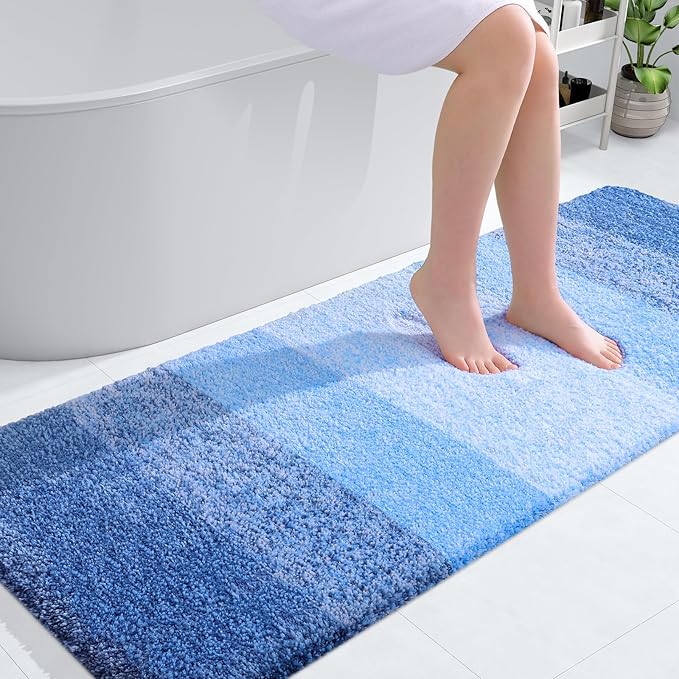 OLANLY Bathroom Runner Rugs 59x24, Extra Soft Absorbent Microfiber Bath Rugs, Rubber Backing, Quick Dry, Washable Bath Mats for Bathroom Floor, Tub and Shower, Home Decor Accessories, Light Royal Blue