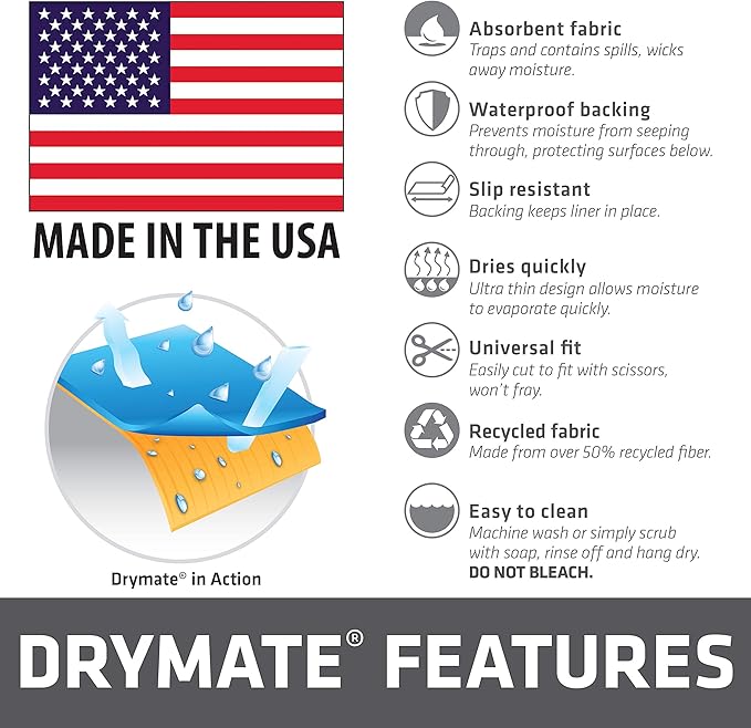 Drymate Premium Luxury Shelf & Drawer Liner, Thick Cushioned Fabric, Non-Adhesive, Absorbent, Waterproof, Slip-Resistant, Liners for Kitchen Cabinets, Cupboards (USA Made)(12”x59”)(24-Pack)(Indigo)