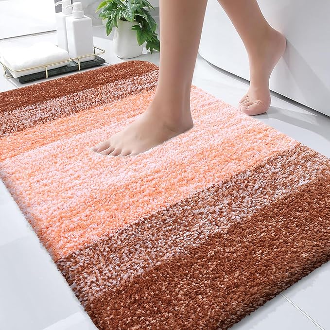 OLANLY Bathroom Rugs Mat 36x24, Extra Soft Absorbent Microfiber Bath Rugs, Rubber Backing, Quick Dry, Machine Washable Bath Mats for Bathroom Floor, Tub and Shower, Home Decor Accessories, Orange