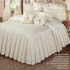 Cameo Lace Luxury Washable Polyester Bedding | Vintage | Pearl Scroll Leaf Quilting | Set of Nine: Full Bedspread, 2 Standard Shams, 2 European Pillows and 2 European Shams, Square and Round Pillows