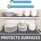 Drymate Premium Luxury Shelf & Drawer Liner, Thick Cushioned Fabric, Non-Adhesive, Absorbent, Waterproof, Slip-Resistant, Liners for Kitchen Cabinets, Cupboards (USA Made)(12”x59”)(24-Pack)(Indigo)