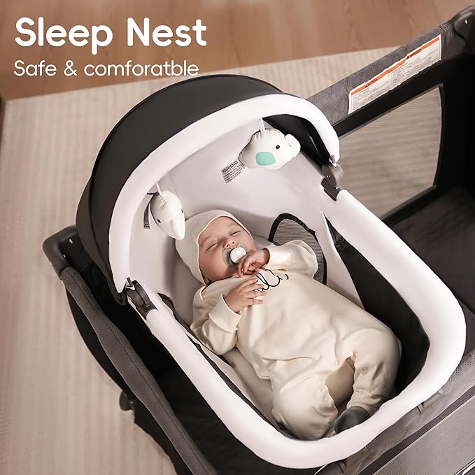 Pamo Babe Playard Portable Playard Foldable Playpen for Baby and Toddler Portable Crib Mattress Diaper Changer for Newborn (Grey)