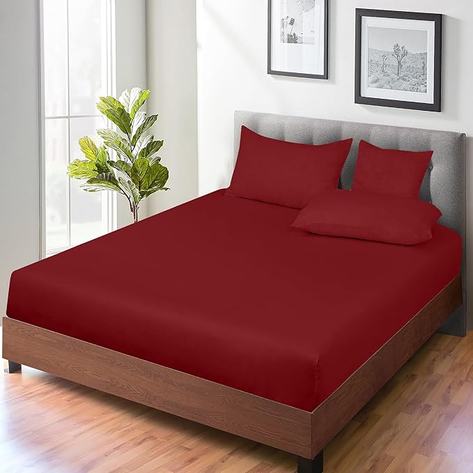 ROYALE LINENS 300 Thread Count 100% Long Staple Combed Cotton Fitted Sheet California King - Super Soft Deep Pocket Bottom Sheet - Fitted Sheets Only - Elastic Sheets (Cal King, Red)