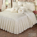 Cameo Lace Luxury Washable Polyester Bedding Set | Vintage Elegant | Pearl | Scroll Leaf Floral Cameo Quilting Embroidered | Set of Three: Full Bedspread and Two Standard Shams