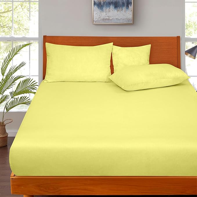 ROYALE LINENS 300 Thread Count 100% Long Staple Combed Cotton Fitted Sheet King - Super Soft Deep Pocket Bottom Sheet - Fitted Sheets Only - Elastic Sheets (King, Yellow)