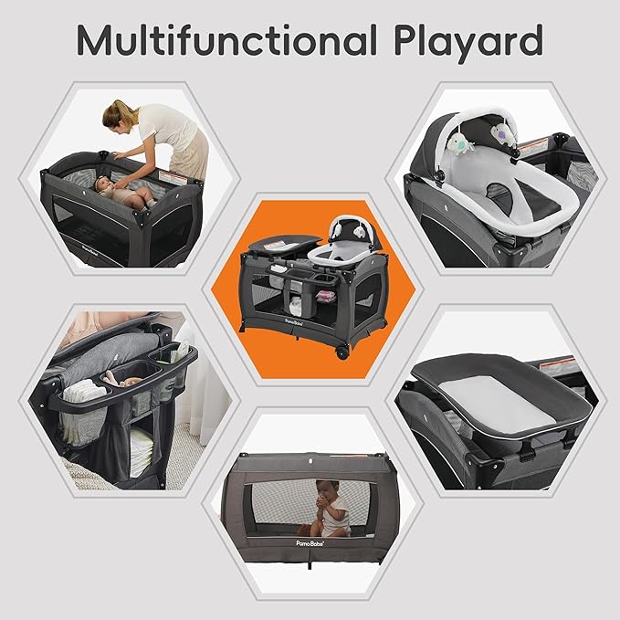 Pamo Babe Portable Playpen Foldable Playard for Baby and Toddler Mattress, Changing Table for Newborn Portable Playard