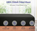 ROYALE LINENS 300 Thread Count 100% Long Staple Combed Cotton Fitted Sheet Twin - Super Soft Deep Pocket Bottom Sheet - Fitted Sheets Only - Elastic Sheets (Twin, Black)