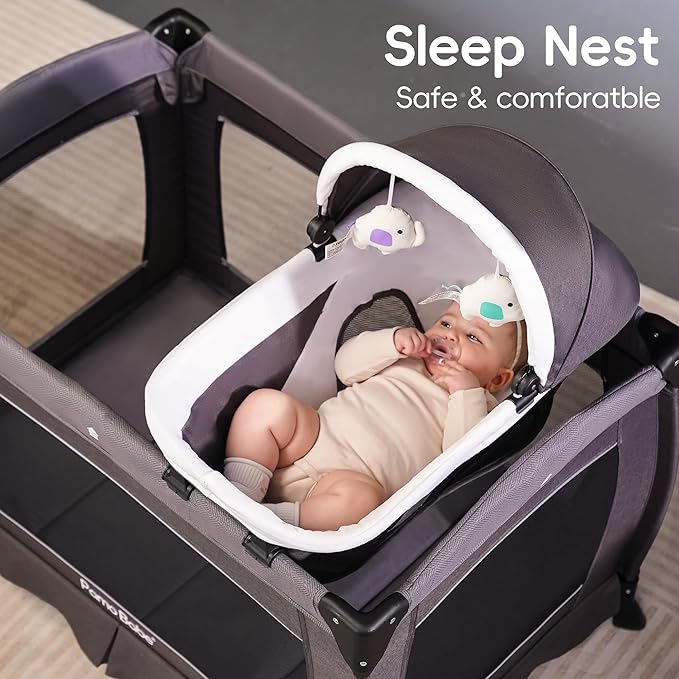 Pamo Babe Portable Playpen Foldable Playard for Baby and Toddler Mattress, Changing Table for Newborn Portable Playard