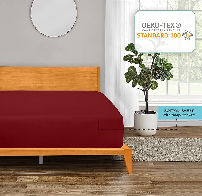 ROYALE LINENS 300 Thread Count 100% Long Staple Combed Cotton Fitted Sheet California King - Super Soft Deep Pocket Bottom Sheet - Fitted Sheets Only - Elastic Sheets (Cal King, Red)
