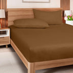 ROYALE LINENS 300 Thread Count 100% Long Staple Combed Cotton Fitted Sheet Twin XL - Super Soft Deep Pocket Bottom Sheet - Fitted Sheets Only - Elastic Sheets (Twin XL, Chocolate)