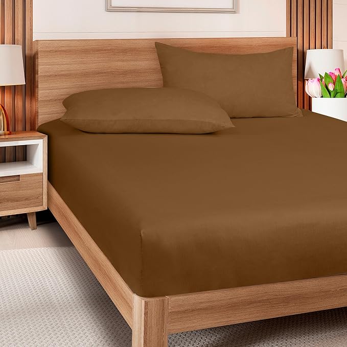 ROYALE LINENS 300 Thread Count 100% Long Staple Combed Cotton Fitted Sheet Twin XL - Super Soft Deep Pocket Bottom Sheet - Fitted Sheets Only - Elastic Sheets (Twin XL, Chocolate)