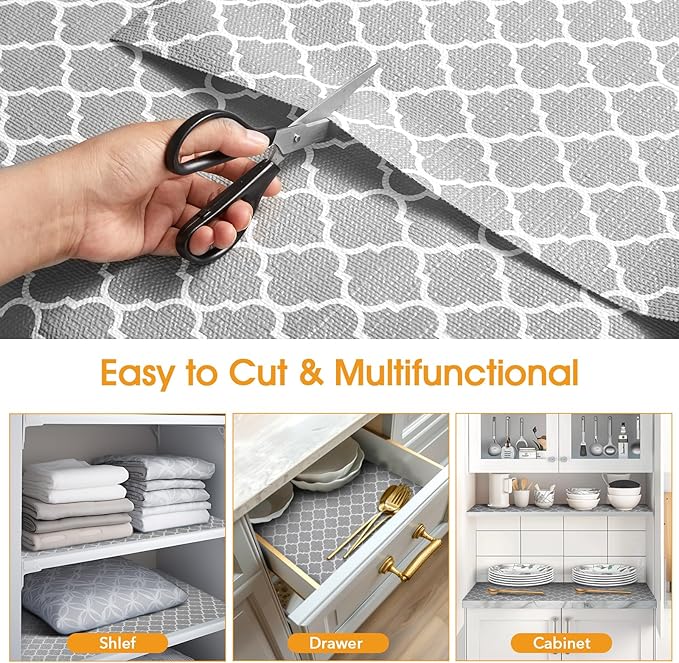 Shelf and Drawer Liner for Kitchen Cabinets Non-Adhesive, Strong Grip Non-Slip Thickened Cabinet Liners for Shelves, Waterproof Mats for Dresser Cupboard, Gray, 17 in x 10 Feet