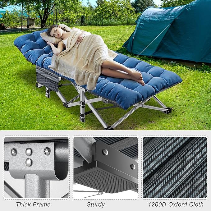 ABORON 2PK XXL Camping Cot for Adults 900LBS - 78"×32" Oversized Folding Bed with Mattress Pad, Heavy Duty 1200D Oxford Outdoor Cot with Carry Bag