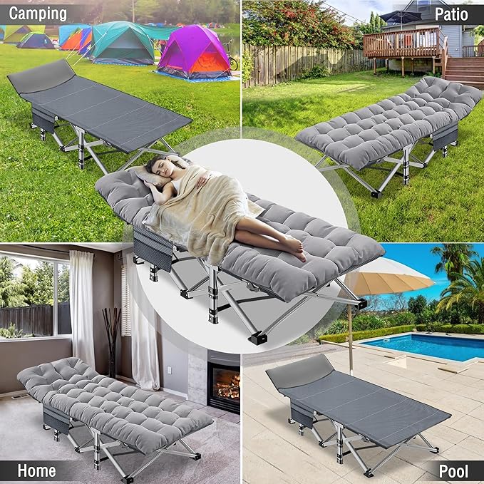 ABORON 2PK XXL Camping Cot for Adults 900LBS - 78"×32" Oversized Folding Bed with Mattress Pad, Heavy Duty 1200D Oxford Outdoor Cot with Carry Bag